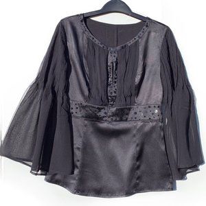 Black Silk Chiffon and Satin Blouse